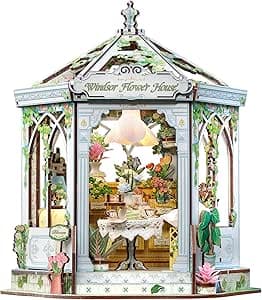 Book Nook Kit - Flower Shop with LED - DIY miniature house kit with LED lights displayed on a white background