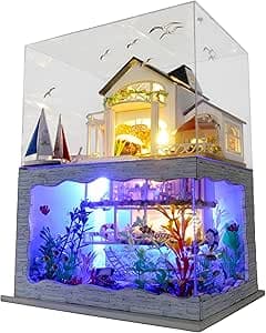 DIY Miniature House Kit - Dollhouse with LED - DIY miniature house kit displayed on a white background