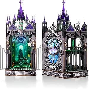 Book Nook Kit with LED - Bookshelf Decor - DIY miniature house kit with LED lights displayed on a white background