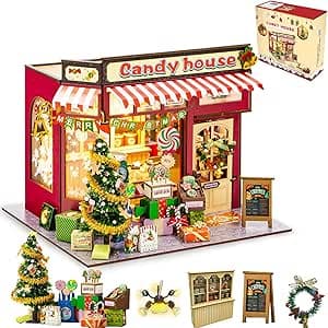Book Nook Kit - christmas with LED Bookshelf Decor - DIY miniature house kit with LED lights displayed on a white background