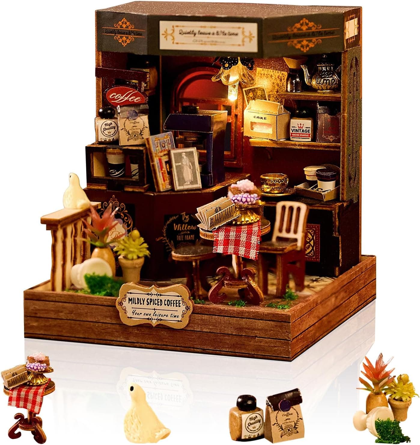 DIY Miniature House Kit - Dollhouse with LED - DIY miniature house kit with LED lights displayed on a white background