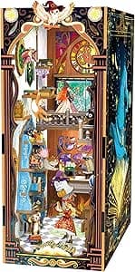 Book Nook Kit - magic 3D Wooden Bookshelf Decor - DIY miniature house kit with LED lights displayed on a white background