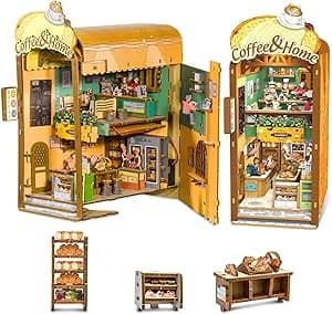 Book Nook Kit - Coffee Shop with LED - DIY miniature house kit displayed on a white background