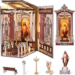 Book Nook Kit with LED - Bookshelf Decor - DIY miniature house kit with LED lights displayed on a white background