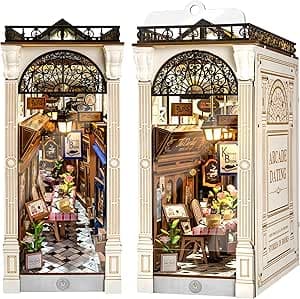 Book Nook Kit - library Bookshelf Decor - Featured Rolife Book Nook kit example showing detailed miniature house construction with LED lighting and accessories