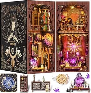 Book Nook Kit with LED - Bookshelf Decor - Featured Tarot Book Nook kit example showing detailed miniature house construction with LED lighting and accessories