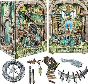 Book Nook Kit with LED - Bookshelf Decor - DIY miniature house kit with LED lights displayed on a white background