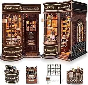 Book Nook Kit with LED - Bookshelf Decor - DIY miniature house kit with LED lights displayed on a white background