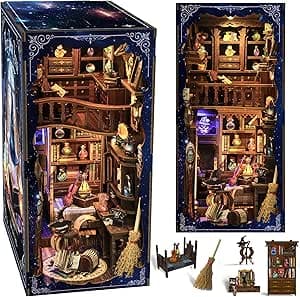 Book Nook Kit with LED - Bookshelf Decor - DIY miniature house kit with LED lights displayed on a white background