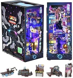 Book Nook Kit with LED - Bookshelf Decor - DIY miniature house kit with LED lights displayed on a white background