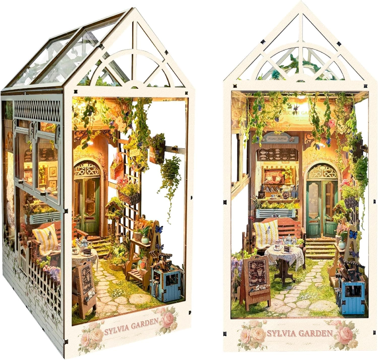 DIY Book Nook Kit - Bookshelf Insert Decor - DIY miniature house kit with LED lights displayed on a white background