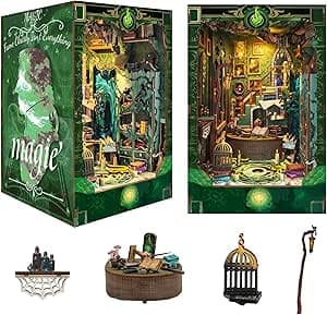 Book Nook Kit - Snake House with LED Bookshelf - DIY miniature house kit with LED lights displayed on a white background