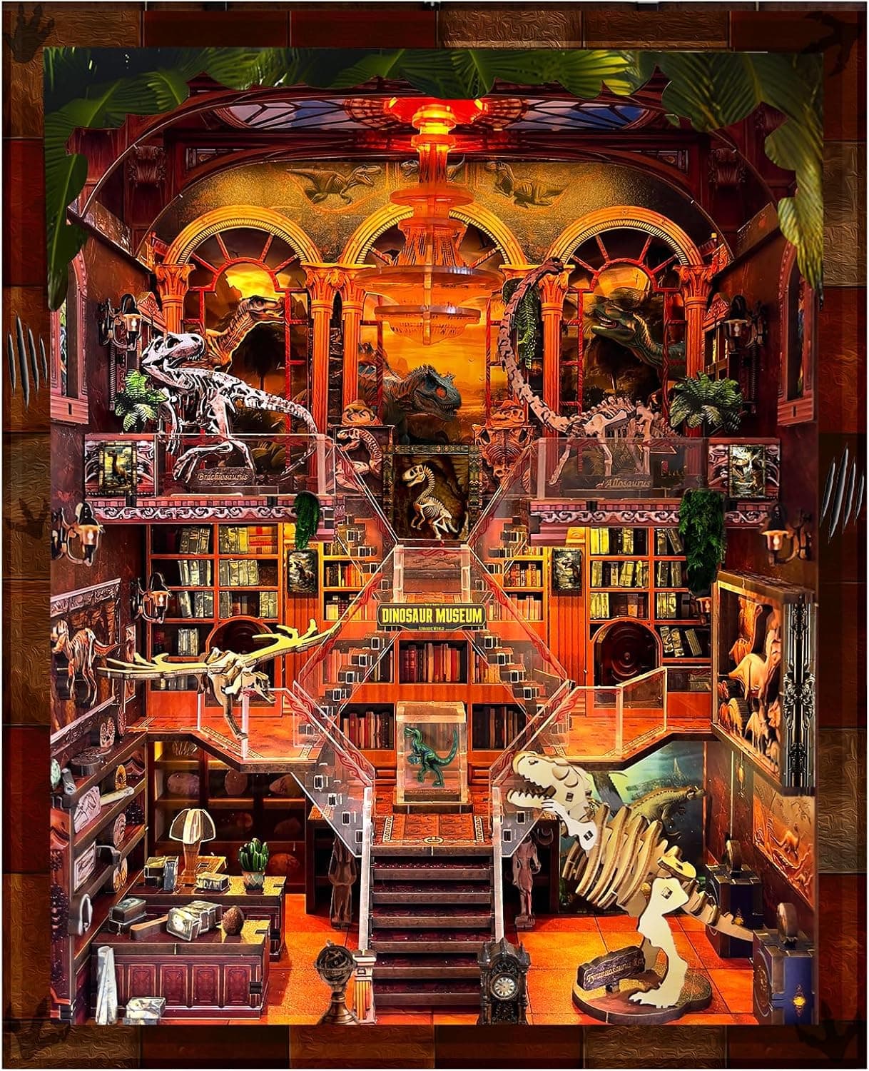 Book Nook Kit - library Bookshelf Decor - DIY miniature house kit with LED lights displayed on a white background