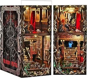 Book Nook Kit - halloween Bookshelf Decor - DIY miniature house kit with LED lights displayed on a white background