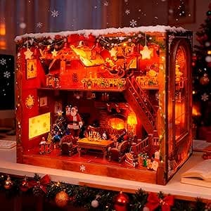 Book Nook Kit - music with LED Bookshelf Decor - DIY miniature house kit with LED lights displayed on a white background