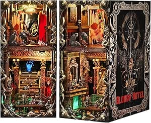 DIY Book Nook Kit - Bookshelf Insert Decor - DIY miniature house kit with LED lights displayed on a white background