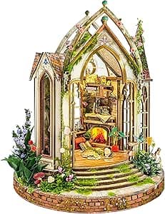 DIY Book Nook Kit - Bookshelf Insert Decor - DIY miniature house kit with LED lights displayed on a white background