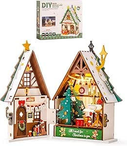 Book Nook Kit - Christmas with LED - DIY miniature house kit with LED lights displayed on a white background