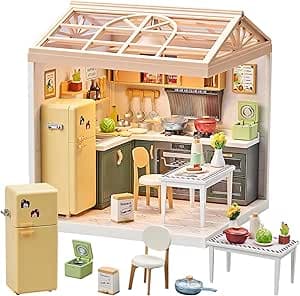 Miniature House Kit - room with LED DIY Dollhouse - DIY miniature house kit with LED lights displayed on a white background