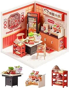 Miniature House Kit - panda DIY Dollhouse - DIY miniature house kit with LED lights displayed on a white background