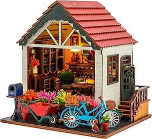 DIY Miniature House Kit - Dollhouse with LED - DIY miniature house kit with LED lights displayed on a white background