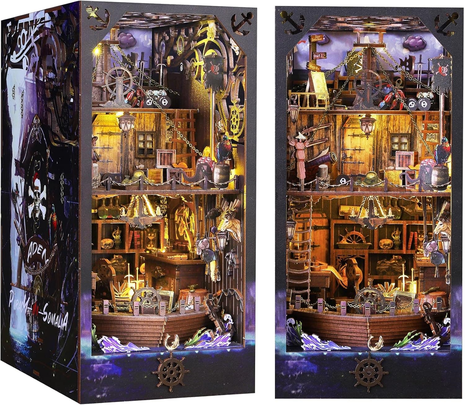 Book Nook Kit with LED - Bookshelf Decor - DIY miniature house kit with LED lights displayed on a white background