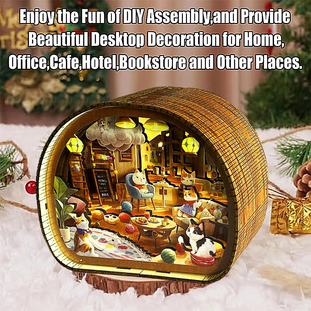 Cat Café Dreamscape 3D Wooden Night Light  