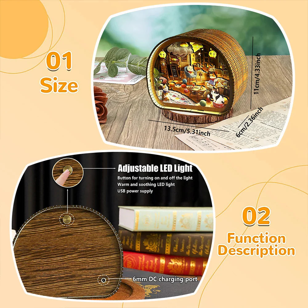 Cat Café Dreamscape 3D Wooden Night Light  