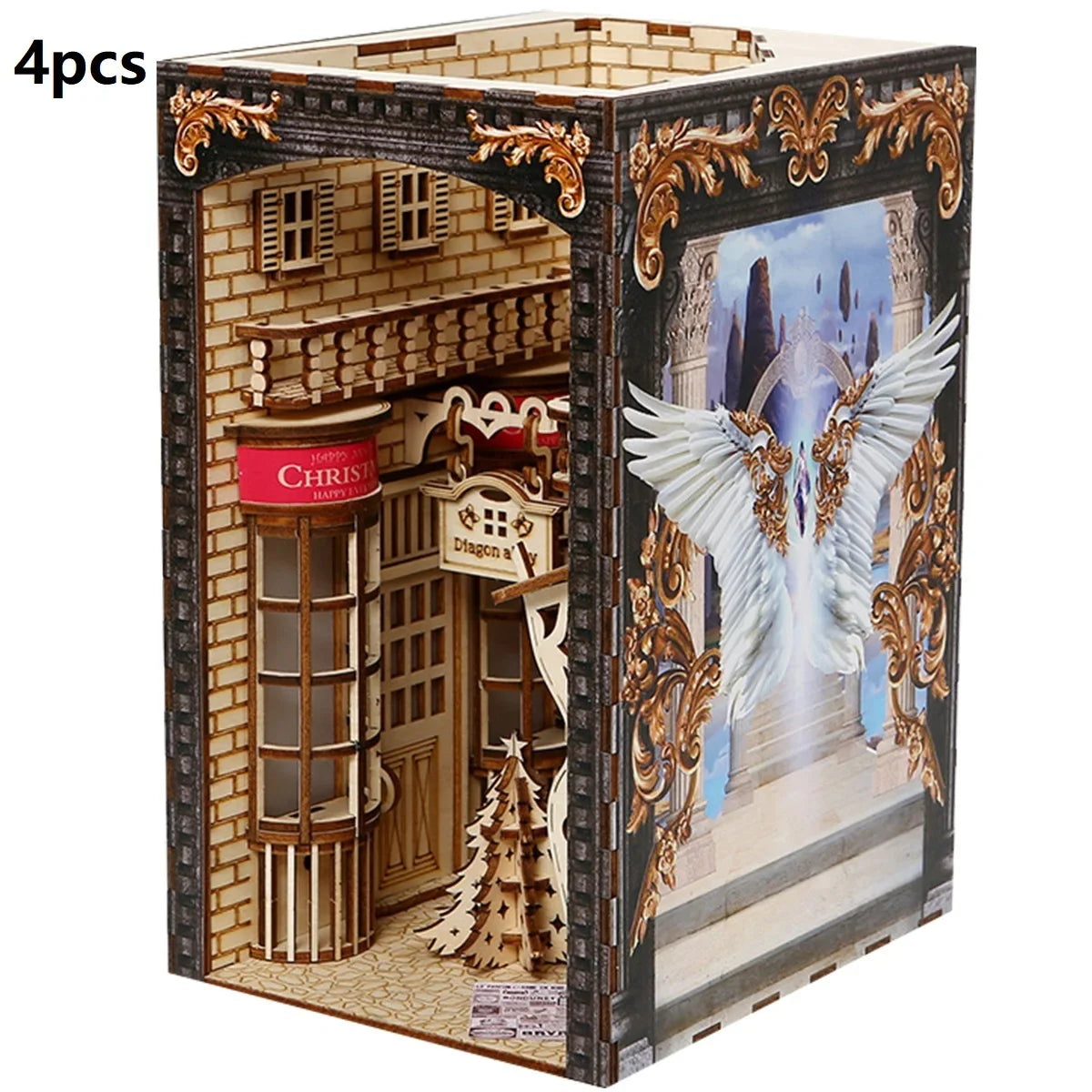 DIY Book Nook Kit with Light and Dust Cover – Wooden Miniature Puzzle