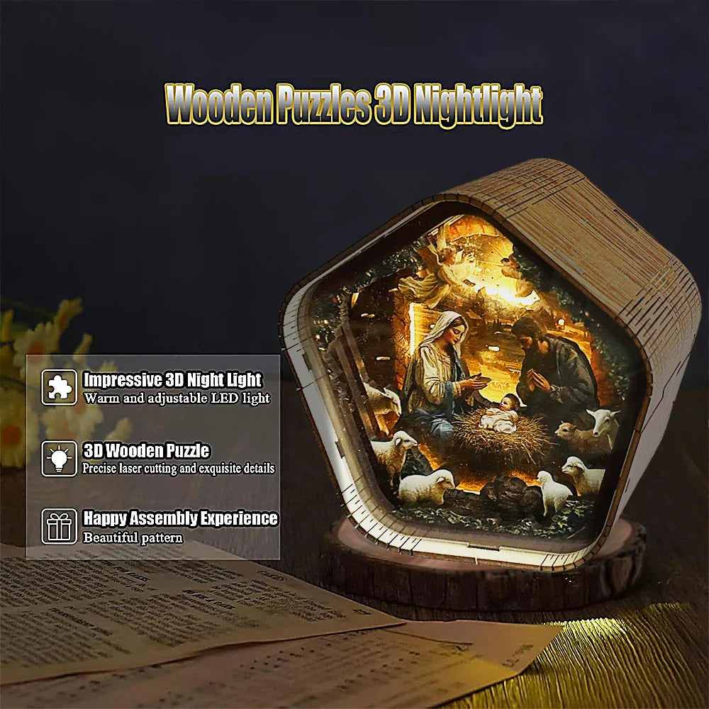 DIY Wooden Nativity Scene Night Light – Touch-Activated LED Decor Lamp  