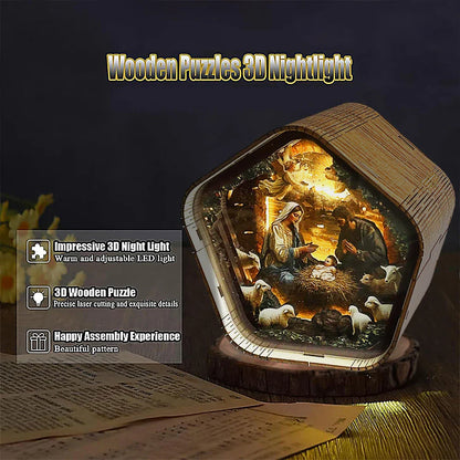 DIY Wooden Nativity Scene Night Light – Touch-Activated LED Decor Lamp  
