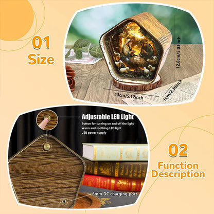DIY Wooden Nativity Scene Night Light – Touch-Activated LED Decor Lamp  