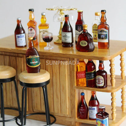 1/6 Scale Miniature Wine & Whisky Bottle Set for Dollhouse & BJD   