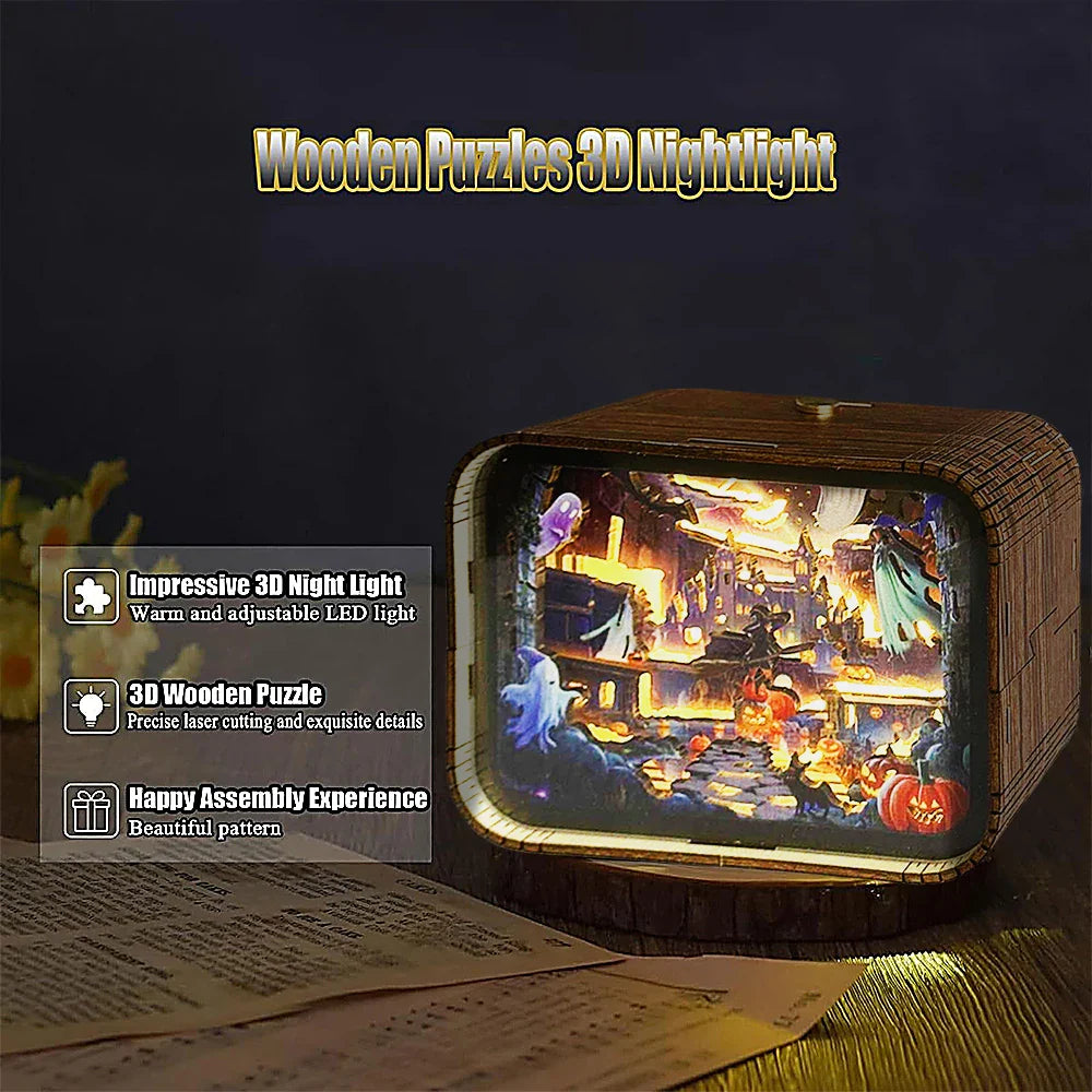 Haunted Castle 3D Wooden DIY Night Light Kit – Halloween Edition  