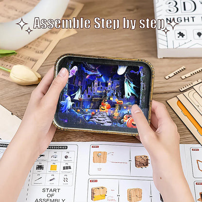 Haunted Castle 3D Wooden DIY Night Light Kit – Halloween Edition  