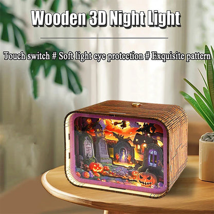 Hauntingly Beautiful Wooden 3D Halloween Night Light  
