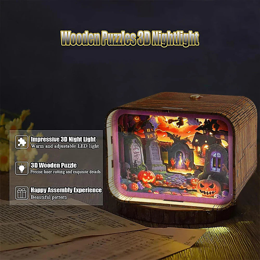Hauntingly Beautiful Wooden 3D Halloween Night Light  