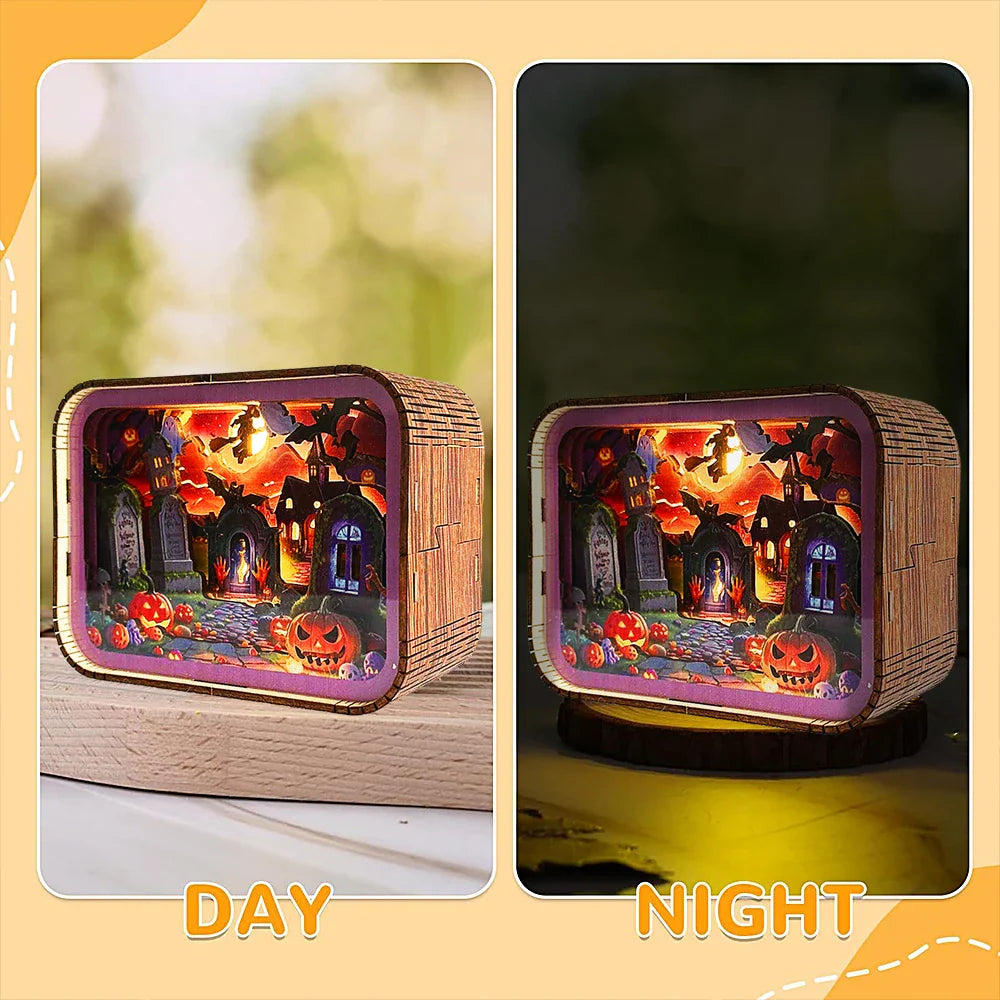Hauntingly Beautiful Wooden 3D Halloween Night Light  