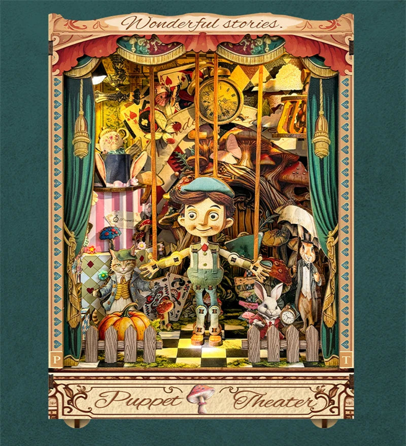 Pinocchio Puppet Theater DIY Book Nook Kit with LED Lights  
