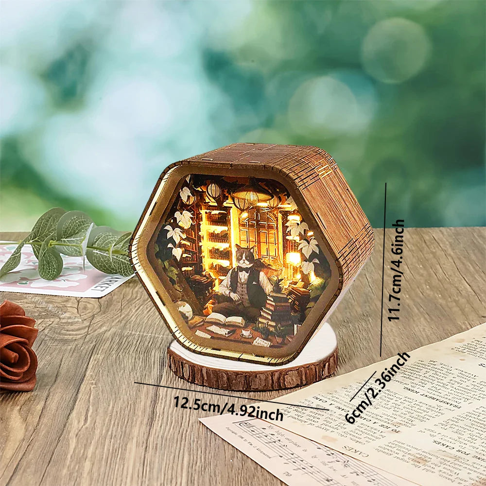 Professor Cat’s Library – DIY Wooden 3D Night Light Kit  