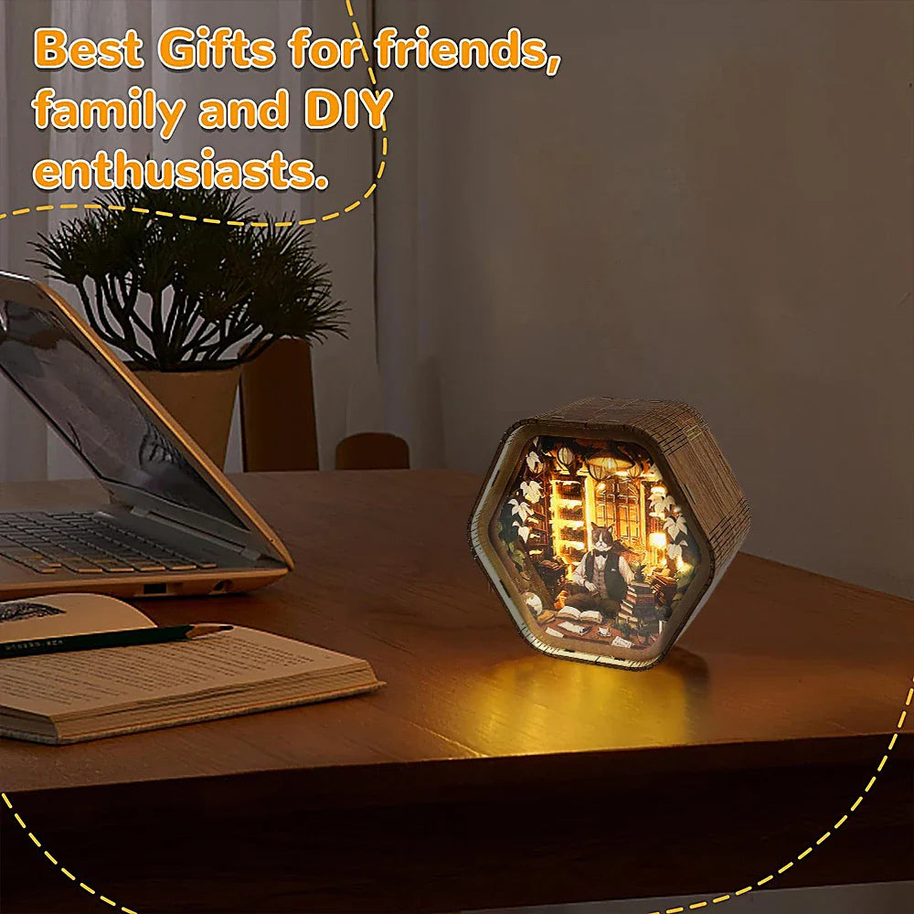 Professor Cat’s Library – DIY Wooden 3D Night Light Kit  