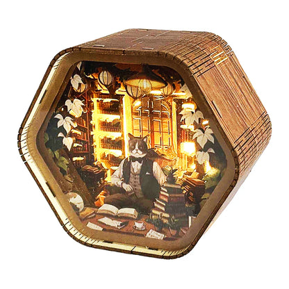 Professor Cat’s Library – DIY Wooden 3D Night Light Kit  