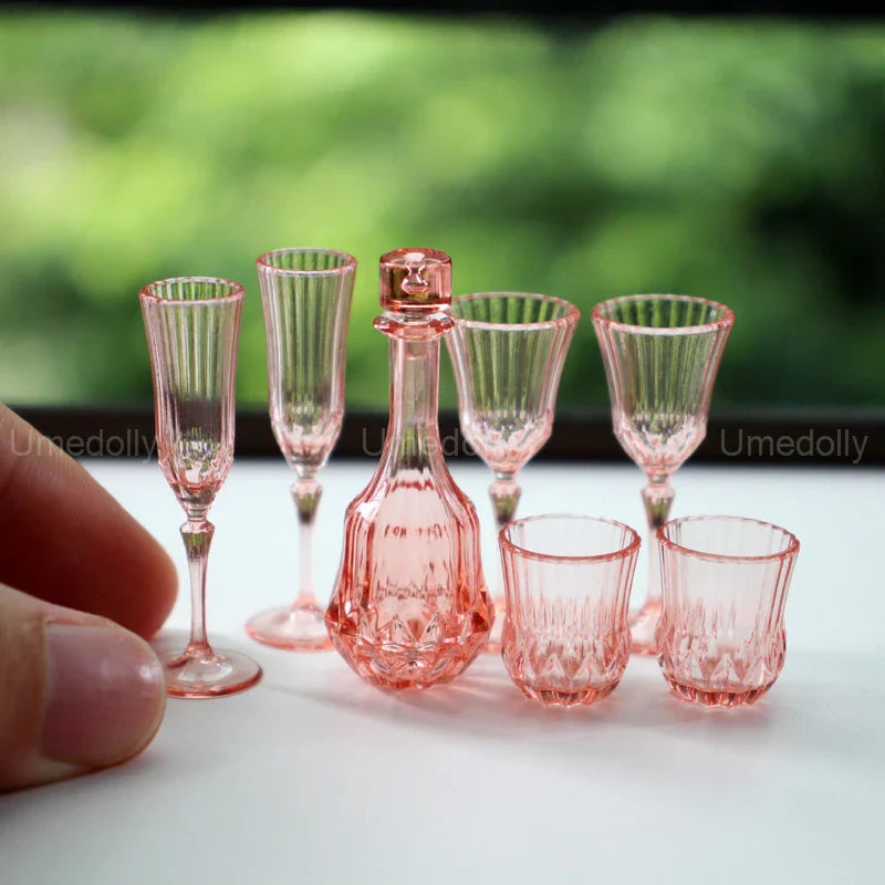 1:6 Miniature Dollhouse Glassware Set – Decanters & Cups   