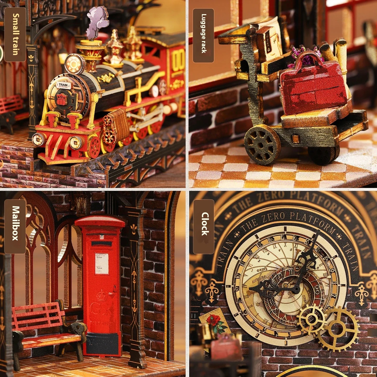 Diy Wooden Book Nook Shelf Insert Kit Miniature Model The Zero Platform Train Bookend Doll House Decor For Birthday Gifts