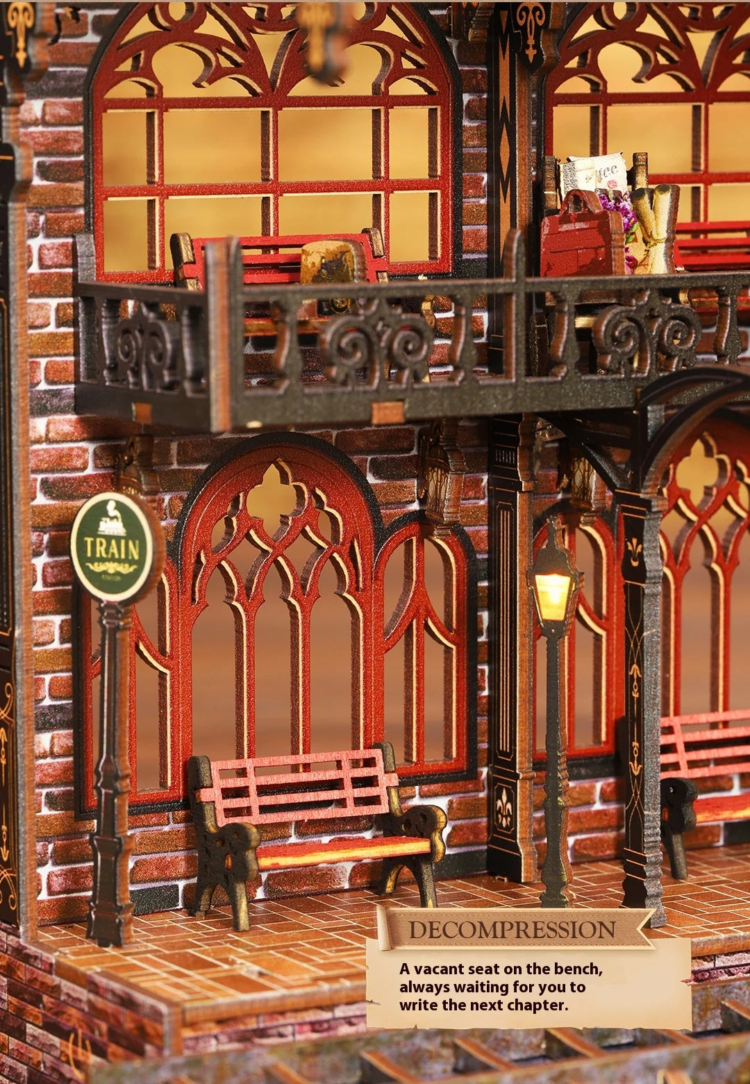 Diy Wooden Book Nook Shelf Insert Kit Miniature Model The Zero Platform Train Bookend Doll House Decor For Birthday Gifts