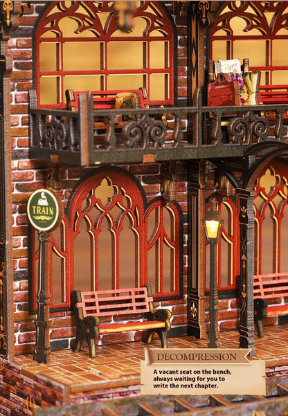 Diy Wooden Book Nook Shelf Insert Kit Miniature Model The Zero Platform Train Bookend Doll House Decor For Birthday Gifts