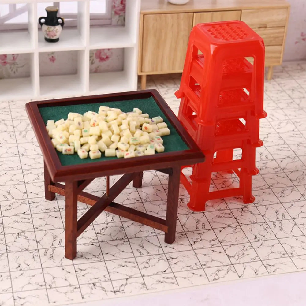 Mini Mahjong Table Set – 1:12 Scale Dollhouse Furniture   