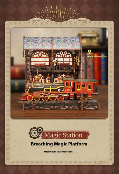 Diy Wooden Book Nook Shelf Insert Kit Miniature Model The Zero Platform Train Bookend Doll House Decor For Birthday Gifts