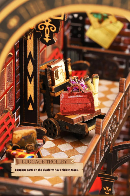 Diy Wooden Book Nook Shelf Insert Kit Miniature Model The Zero Platform Train Bookend Doll House Decor For Birthday Gifts