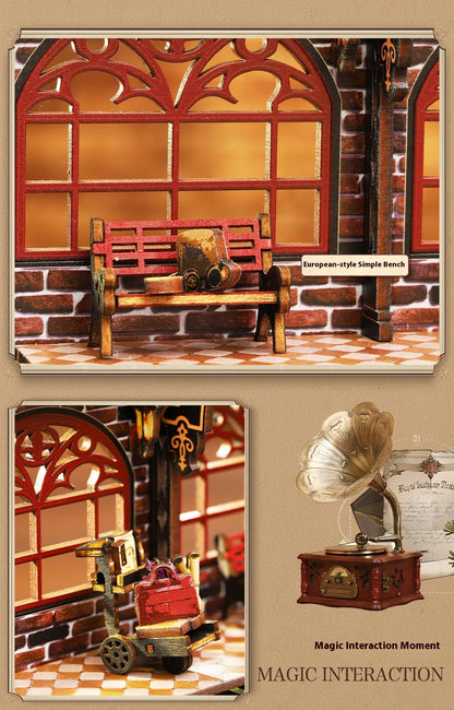 Diy Wooden Book Nook Shelf Insert Kit Miniature Model The Zero Platform Train Bookend Doll House Decor For Birthday Gifts